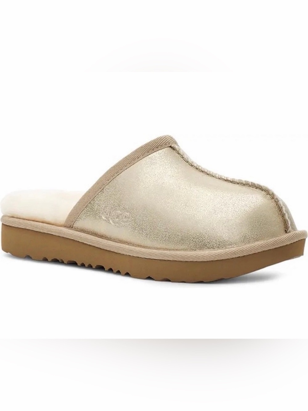 UGG Kids Keegan Metallic Gold Faux Fur Slippers Size 11M Cozy Shoes NWT